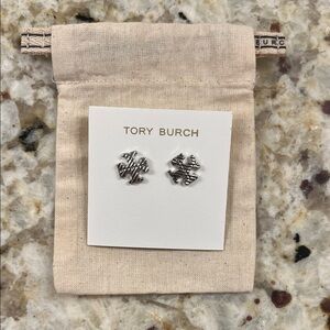 Tory Burch Shiny Silver Stud Earrings